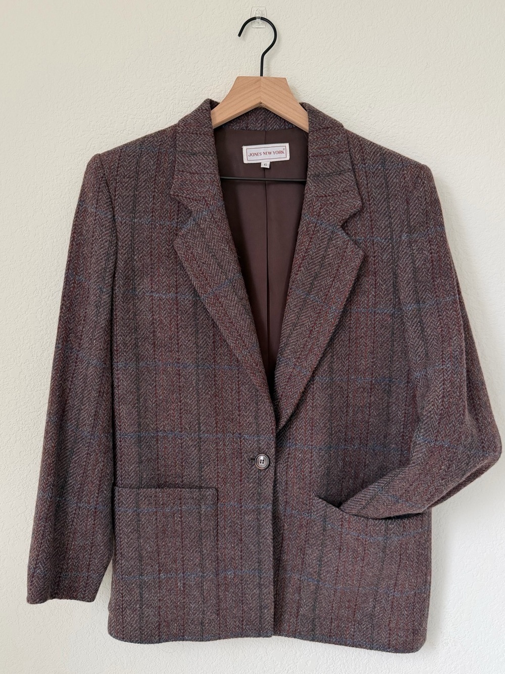 Jones New York Brown Plaid Wool  Blazer Size 6